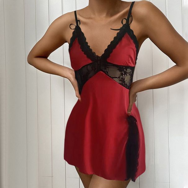 Aria Basics Aria Basics European And American Foreign Trade, Cross-border Sales, Women's Sexy Lace Low-neck Camisole Nightdress,_ecoleips.com