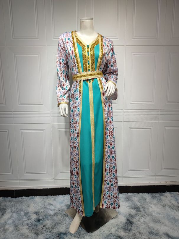 Elegant Embellished Muslim Abaya Dress Set For Women - Long Sleeve Flowing Maxi Dress With Crystal Rhinestones, Lightweight & Breathable, S-Xxl_ecoleips.com