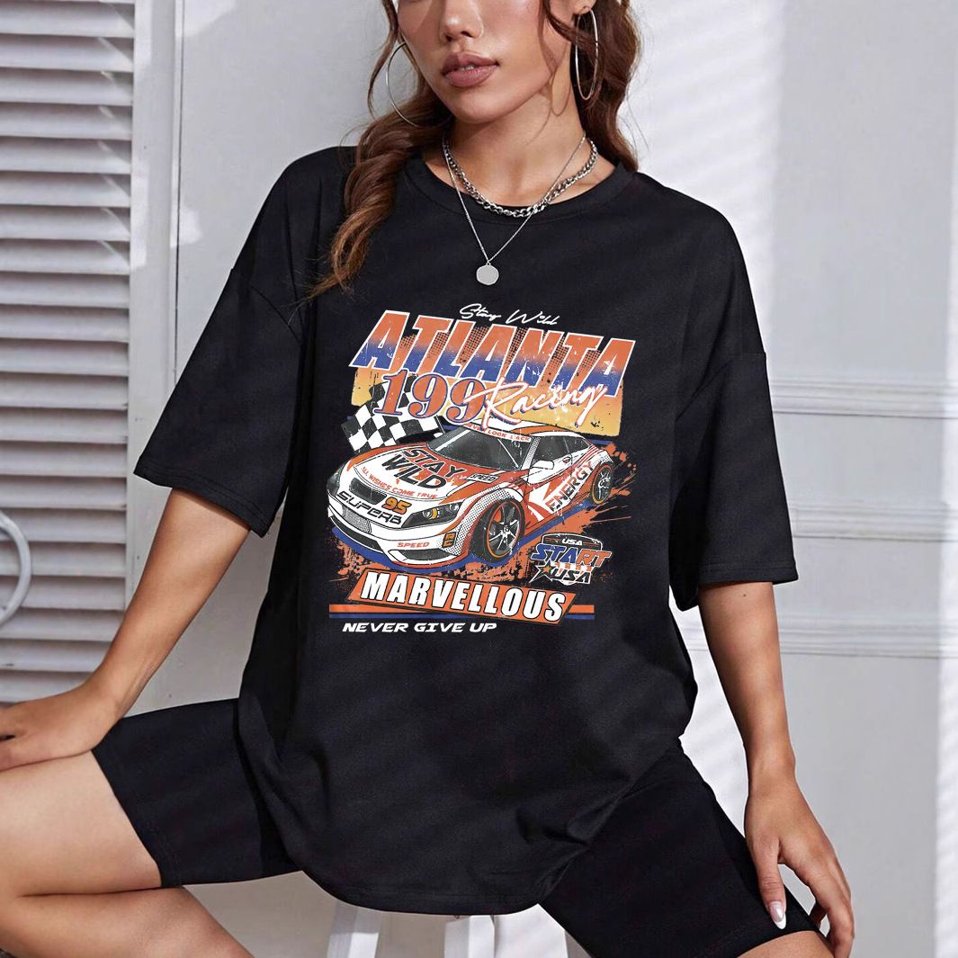 Women's Casual Black T-Shirt round Neck Short Sleeve Loose Print Sporty Simple Top_ecoleips.com