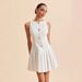 2026 New Elegant Solid-Color Pullover Button-Front Sleeveless Dress Women's Casual Pleated Dress_ecoleips.com