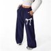 Women's High Waist Wide Leg Pants With Adjustable Drawstring, Pockets & Bow Print - Comfortable Casual Palazzo Trousers_ecoleips.com