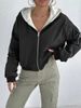 Women's Clothing Elegant Loose Casual Plush Black Pocket Zipper Jacket Omen's Elegant Loose Casual Fleece Black Pocket Zip Jacket Coat_ecoleips.com