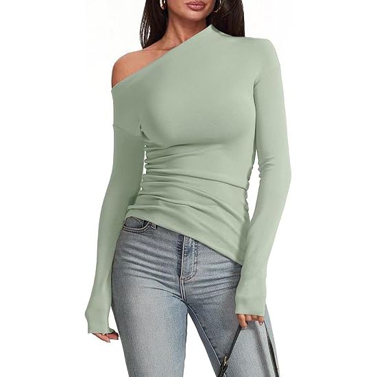 Cross Border European And American Style Women's Autumn Top, Sexy Off Shoulder Fashion T Shirt, Milk Silk Long Sleeve Women's Clothing_ecoleips.com