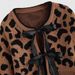 European And American Cross-border Leopard Print Bow Tie Knitted Sweater Women's Long-sleeve Cardigan Top_ecoleips.com
