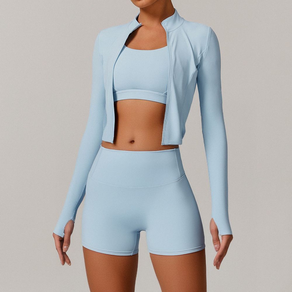Women's Clothing Outdoor Sports Tight Yoga Wear Set Nude Fitness Wear Shockproof High Waist Yoga Wear Three Piece Set_ecoleips.com