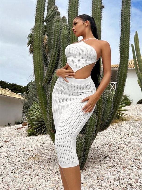 Women's Clothing New Irregular Sexy Knitted Sweater Camisole Vest Women's Elastic Hip Skirt Suit_ecoleips.com