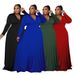 Plus Size Solid Color V Neck Long Sleeve Floor Length Dress European And American Style Independent Website Source For Women's Clothing_ecoleips.com