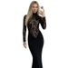 Women's Spring Fashion Semi High Neck Hollow out Lace Bodycon Dress European American Style Slim Fit Breathable Dress_ecoleips.com
