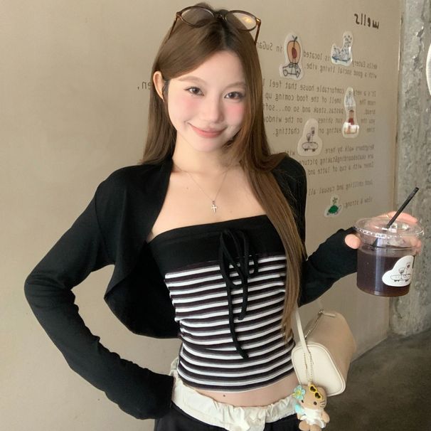 Early Autumn Pure Desire Color-blocking Striped Tie-up Camisole For Women, With A Sweet And Spicy Design, Slim-fit_ecoleips.com
