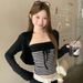Early Autumn Pure Desire Color-blocking Striped Tie-up Camisole For Women, With A Sweet And Spicy Design, Slim-fit_ecoleips.com