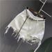Women's White Frayed Irregular Denim Skirt Anti Exposure Ripped Pockets Mini Skirt for Spring/Autumn_ecoleips.com