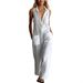 Women's Clothing Casual Loose Sleeveless Jumpsuit Single Breasted Wide Leg Pants Stylish Workwear_ecoleips.com