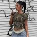Women's Clothing Retro Camouflage Branch Pattern Minimalist Casual Round Neck Short Sleeved T Shirt_ecoleips.com