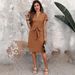 2026 European And American Cross-border Foreign Trade Women's Fashion Mid-length V-neck Solid Color Short-sleeve Dress_ecoleips.com