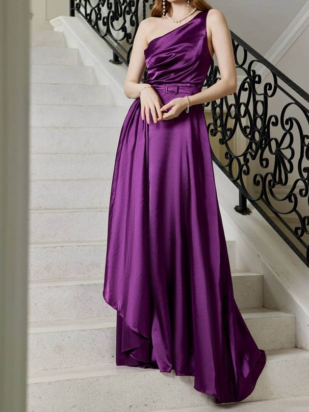 Women's Clothing New Elegant Long Solid Color One Shoulder Ball Banquet Slim Dress Skirt_ecoleips.com