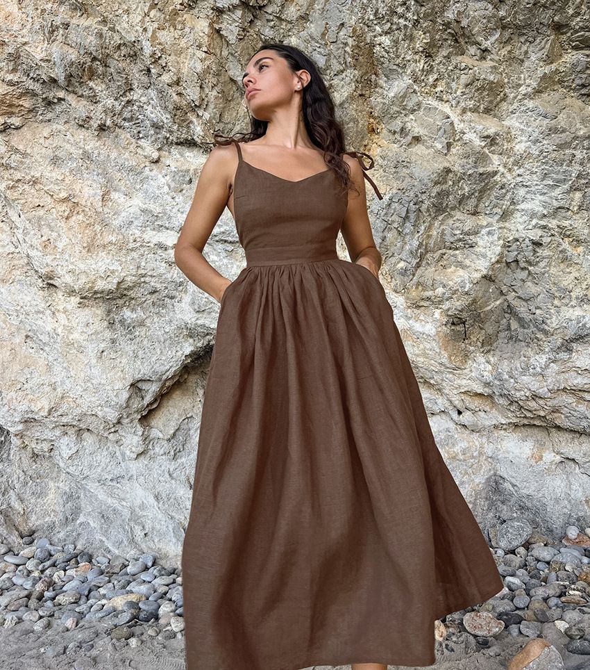 Women's Clothing Cotton V Neck Suspender Skirt For Women New Style Elegant Sexy Strap Backless Suspender Long Skirt_ecoleips.com