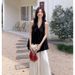 Black Sleeveless Camisole Shirt For Women 2025 Summer New French Niche Design Slim Loose Top_ecoleips.com