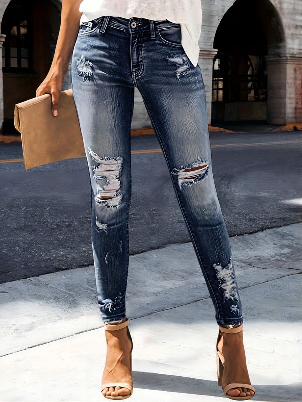 Women's Clothing Summer New Hole Elastic Slim Fit Jeans Women_ecoleips.com