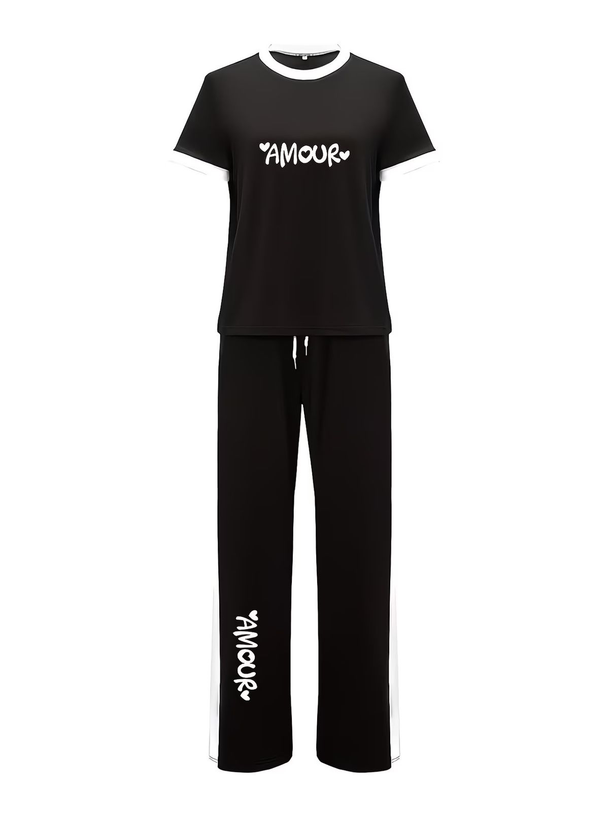 Women's Clothing Women's Summer Fashion Two Piece Set Print Short Sleeve Crew Neck T Shirt And Loose Fitting Pants_ecoleips.com