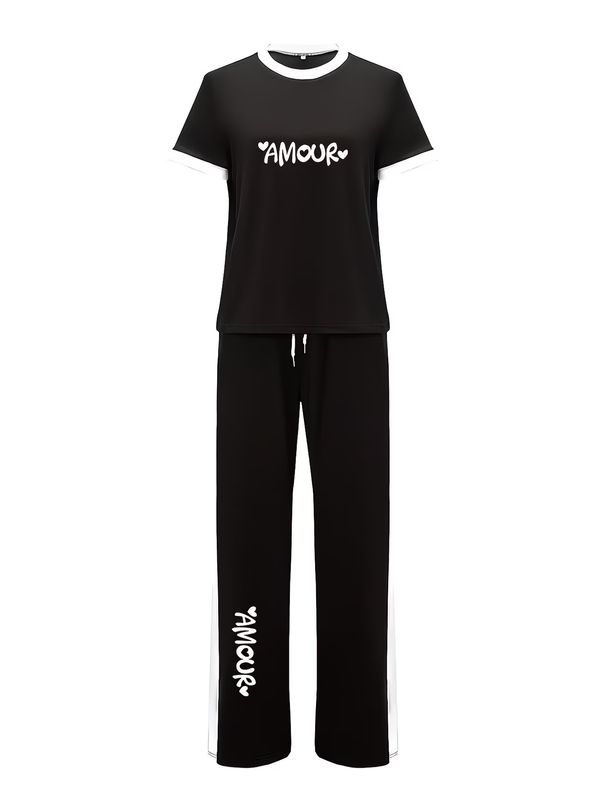 Women's Clothing Women's Summer Fashion Two Piece Set Print Short Sleeve Crew Neck T Shirt And Loose Fitting Pants_ecoleips.com