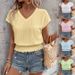 Women's V Neck Short Sleeve T-Shirt Fashionable Casual Top Jacquard Hollow out European American Style Spring Summer 2026_ecoleips.com