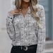 Women's Clothing Retro-Inspired Office Shirt | Black & White Geometric Print – Timeless Elegance Meets Modern Professionalism_ecoleips.com