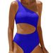 Women's Clothing Swimsuit New One Shoulder Sexy Splicing Contrast Color One Piece Swimsuit Swimsuit Solid Color Swimsuit_ecoleips.com