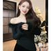 girl Christmas New Year Outfit Red Frayed Edge Knitted Women's Autumn Winter Slim Sexy Sweater Off-Shoulder Top_ecoleips.com