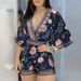 Women's Clothing Spring And Summer Newpartial Printing Deep V Jumpsuit Shorts Women_ecoleips.com
