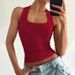Women's U Neck Solid Color Slim Fit Racerback Crop Top Summer Fashion Hot Girl Clothing_ecoleips.com