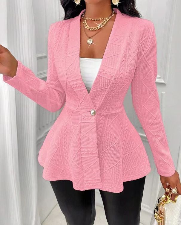 Women's Clothing new casual texture single button green fruit collar long sleeved top jacket_ecoleips.com