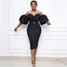 Women's Clothing Puff Sleeve Off Shoulder Sexy Slim Hip Skirt Mid Length With Belt_ecoleips.com