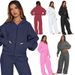 Women's Casual Loose Solid Color Hooded Cardigan And Pants Two Piece Set Spring/Autumn Full Length Fashion Outfit_ecoleips.com