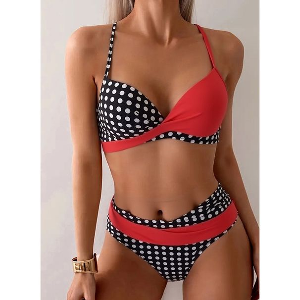 2025 Women's Patchwork Polka Dot Bikini Set European American Style Sexy Two-Piece Swimwear for Vacation Beach Regular Fit Polyester_ecoleips.com