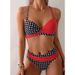 2025 Women's Patchwork Polka Dot Bikini Set European American Style Sexy Two-Piece Swimwear for Vacation Beach Regular Fit Polyester_ecoleips.com