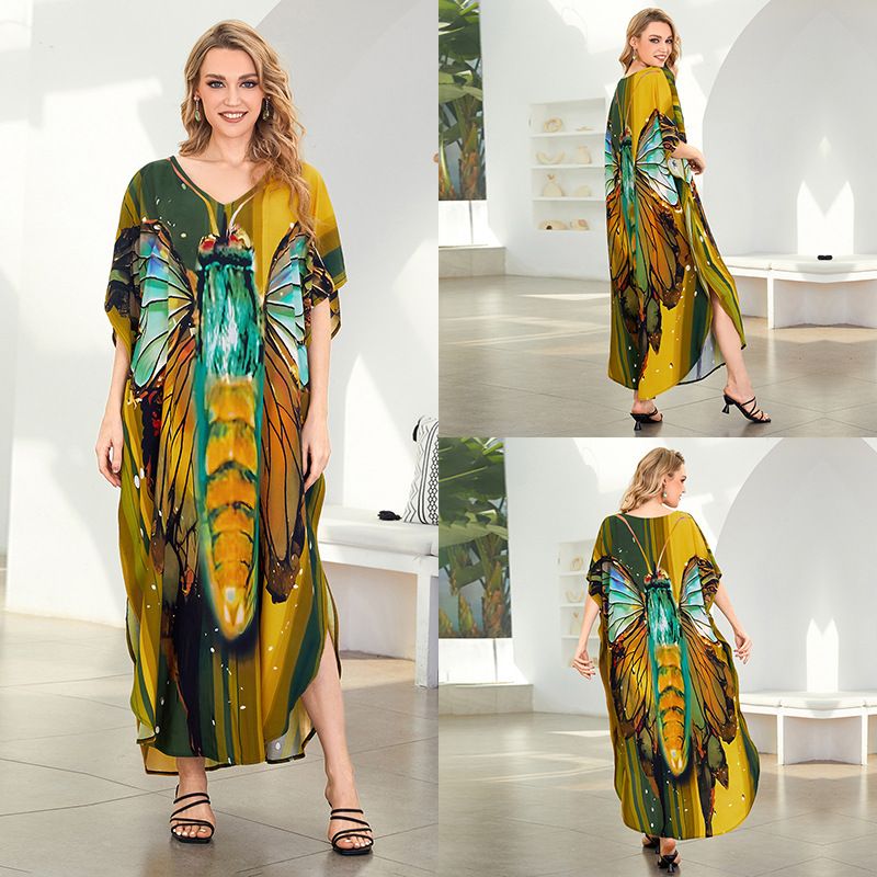 Women's Rayon Printed Loose Maxi Dress - Beach Cover Up, Boho Sun Dress, Vacation Long Dress, Plus Size Summer Tunic_ecoleips.com