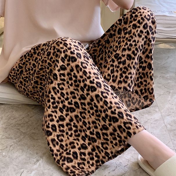 Women's Viscose Pajama Pant Internet Celebri Calf Length Trousers Wide Leg Pants Floral Print Loose Home Air Conditioning Pants_ecoleips.com