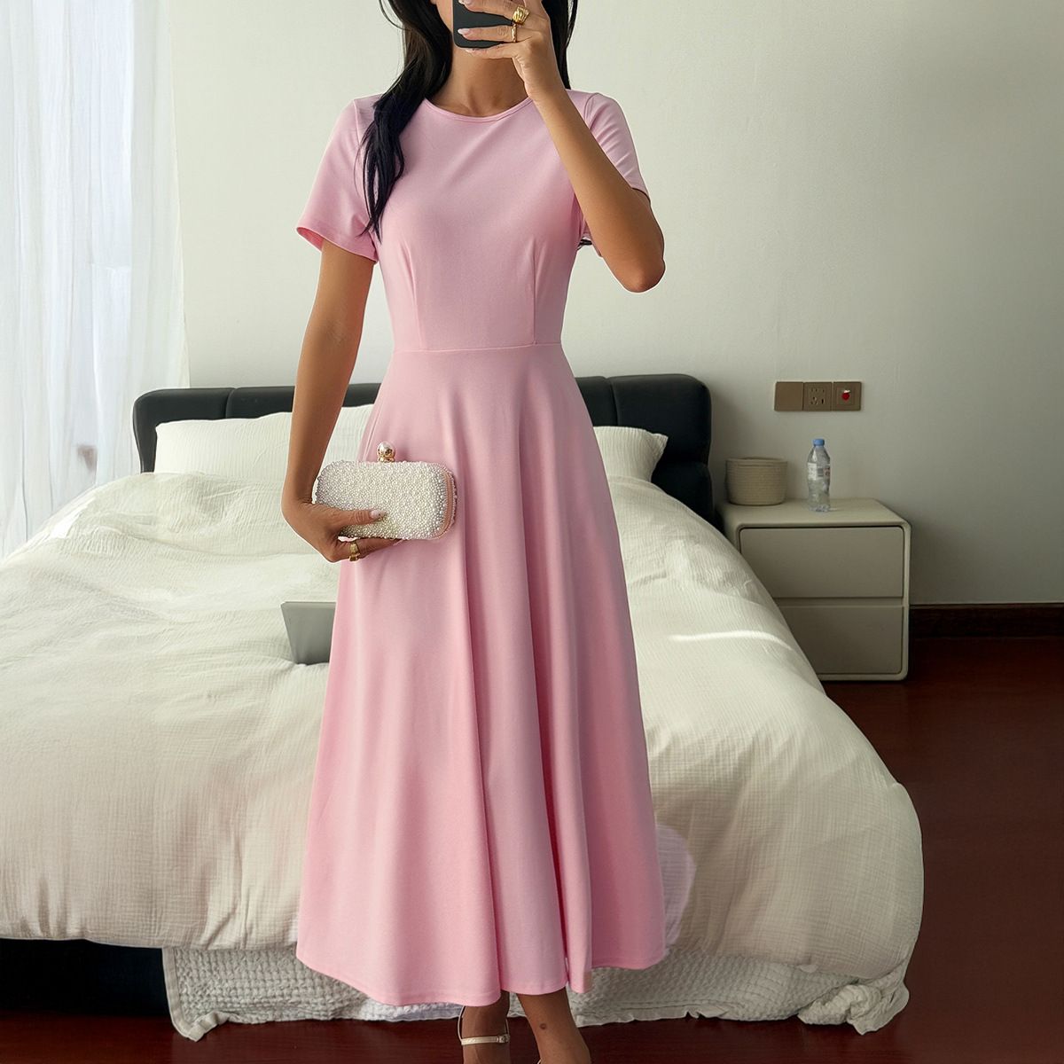 Women's Clothing Elegant Sexy European American Style Women's Short Sleeve Dress Evening Gown Spring Summer For Formal & Casual_ecoleips.com