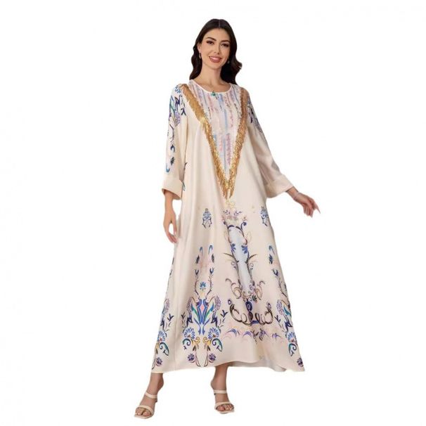 Muslim Women's Long Robe Printed Evening Gown Abaya Dress_ecoleips.com