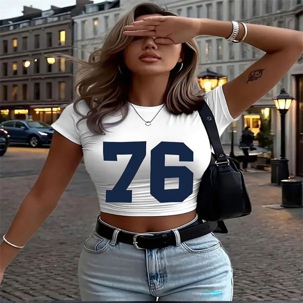 Summer Women's Casual Short Sleeve T-Shirt Crew Neck Printed Top European American Fashion Trend 2025_ecoleips.com