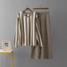 Women's Fashionable Two Piece Set European And American Style Striped round Neck Split Knit Top High Waisted Wide Leg Trousers_ecoleips.com