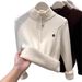 Women's Thickened Stand up Collar Half Open Zipper Fleece mid Neck Sweater Winter Style Inner Layer Knitwear Top_ecoleips.com