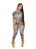 European And American Women's Fashion Set TW830 High Neck Short Sleeve Crop Top And Tight Fitting Hip Lifting Pants_ecoleips.com