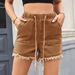 Women's Clothing New Elastic Waist Drawstring Casual High Waist Raw Edge Denim Shorts For Women_ecoleips.com