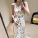 Women's Clothing Elegant Sexy Wood Ear Edge Halter Neck Hollow Long Skirt Pleated Three Dimensional Flower Dress For Women_ecoleips.com