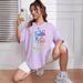 Women's Casual Loose T-Shirt round Neck Short Sleeve Colorful Letter Print Simple Sports Top European American Style Summer_ecoleips.com