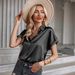 Silky Satin Short-Sleeve Shirt – Luxe Polyester Button-Up Blouse With 3d Print (Oversized Fit, Breathable, Multi-Color Options For Women)_ecoleips.com