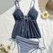 Women's Tankini Swimsuit Ruffled Two Tone Shoulder Strap Tie up Swimwear Clothing_ecoleips.com