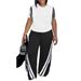 Women's Clothing Large Size Striped Printed Two Piece Round Neck Short Sleeved Top And Pants_ecoleips.com