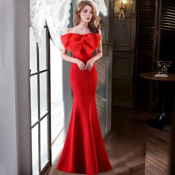 Evening Dress For Women, High End Temperament Simple Hepburn Style Banquet Celebrity Niche Tube Top Slim Long Fishtail Dress_ecoleips.com